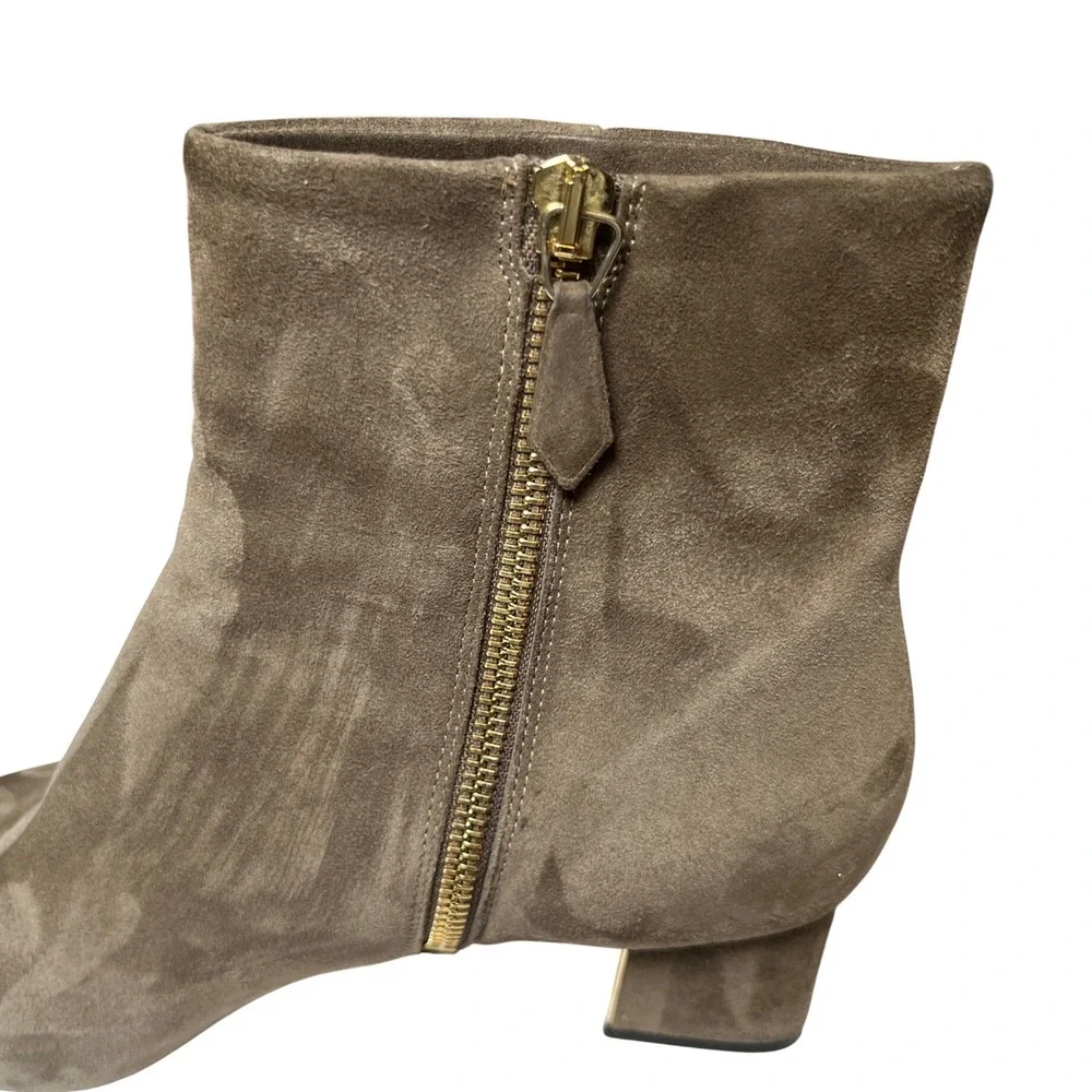 Minimalist Suede Ankle Booties Taupe Gold‎ Heel Marion Parke 39